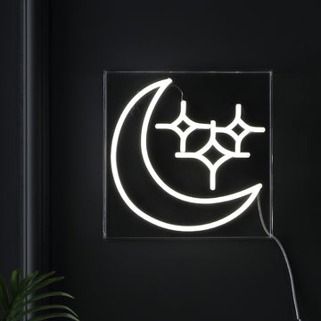 Starry Crescent Square Contemporary Glam Acrylic Box USB Operated LED Neon Light - JONATHAN Y